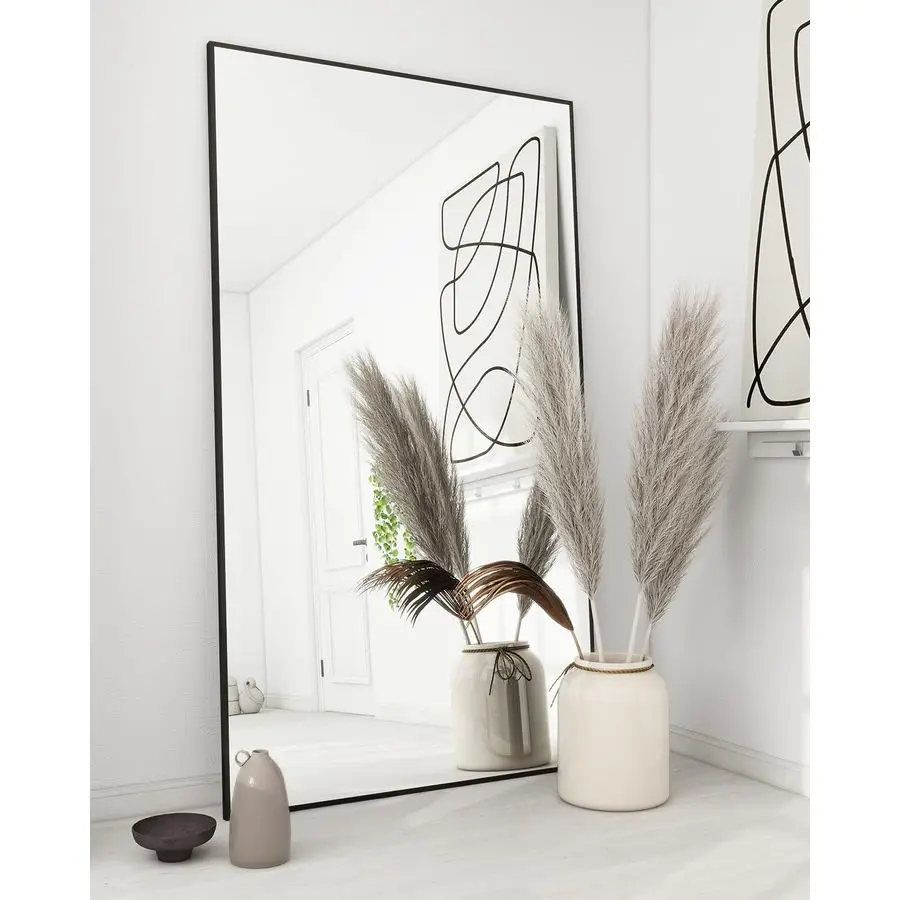 71x30 Floor Mirror Full Length, Bedroom Floor Body Mirror with Stand, Large Black Mirror, Leaning, Standing or Hanging Horizonta