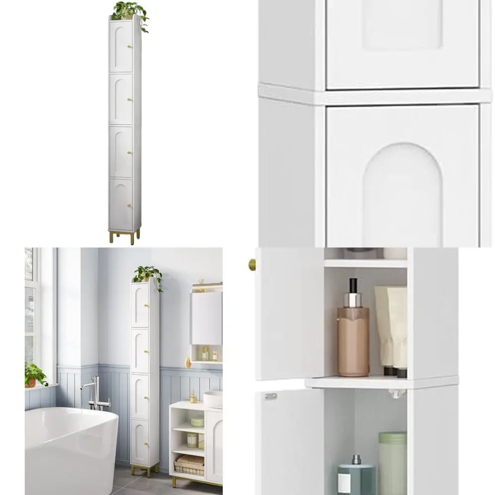 

4-Tier Slim Tall Storage Cabinet with Adjustable Feet and Shelves for Small Spaces, Ideal for Bathroom, Kitchen, and Living Room