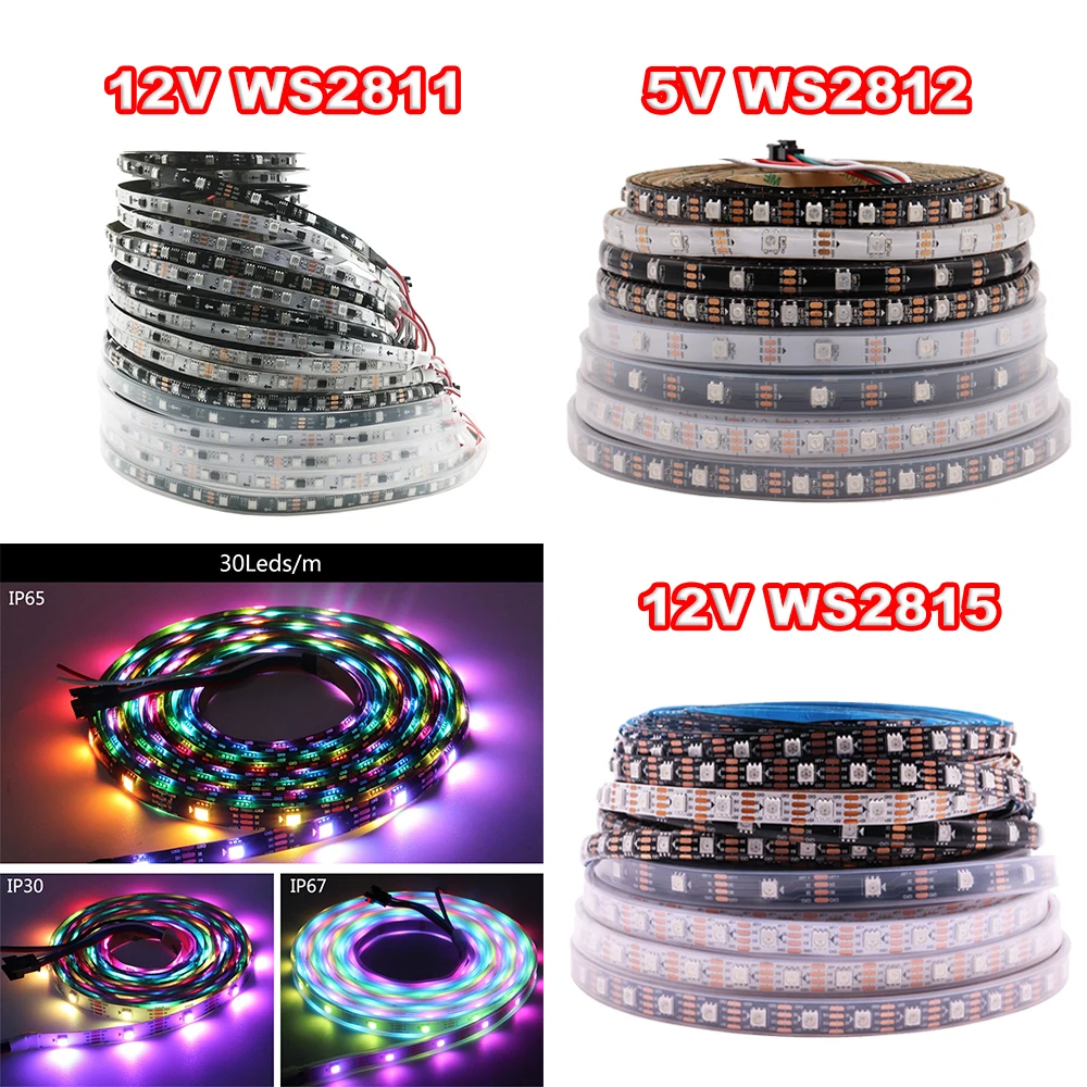 

WS2812B WS2811 WS2815 RGBIC Pixel LED Strip Light Individually Addressable 30/60/144Leds/m Tape Rope Lighting WS2812 IP30/65/67