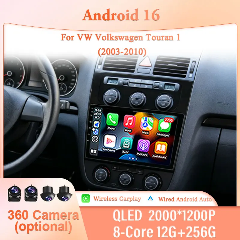

10" Android 16 for VW Volkswagen Touran 1 2003-2010 Audio Car Stereo IPS HD Touch Screen Wireless CarPlay GPS Navi BT WiFi DSP