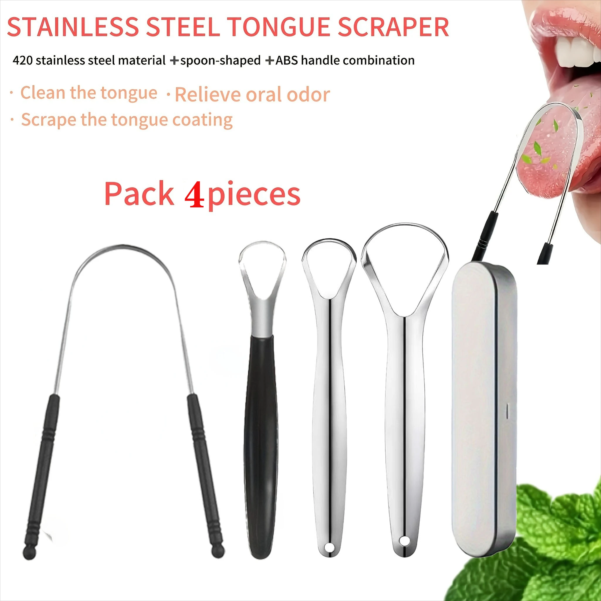 

3/4pcs Stainless Steel Tongue Scraper,U-shaped Oral Hygiene Tool, Suitable for Adults'Daily Oral Care and Tongue Cleaning family