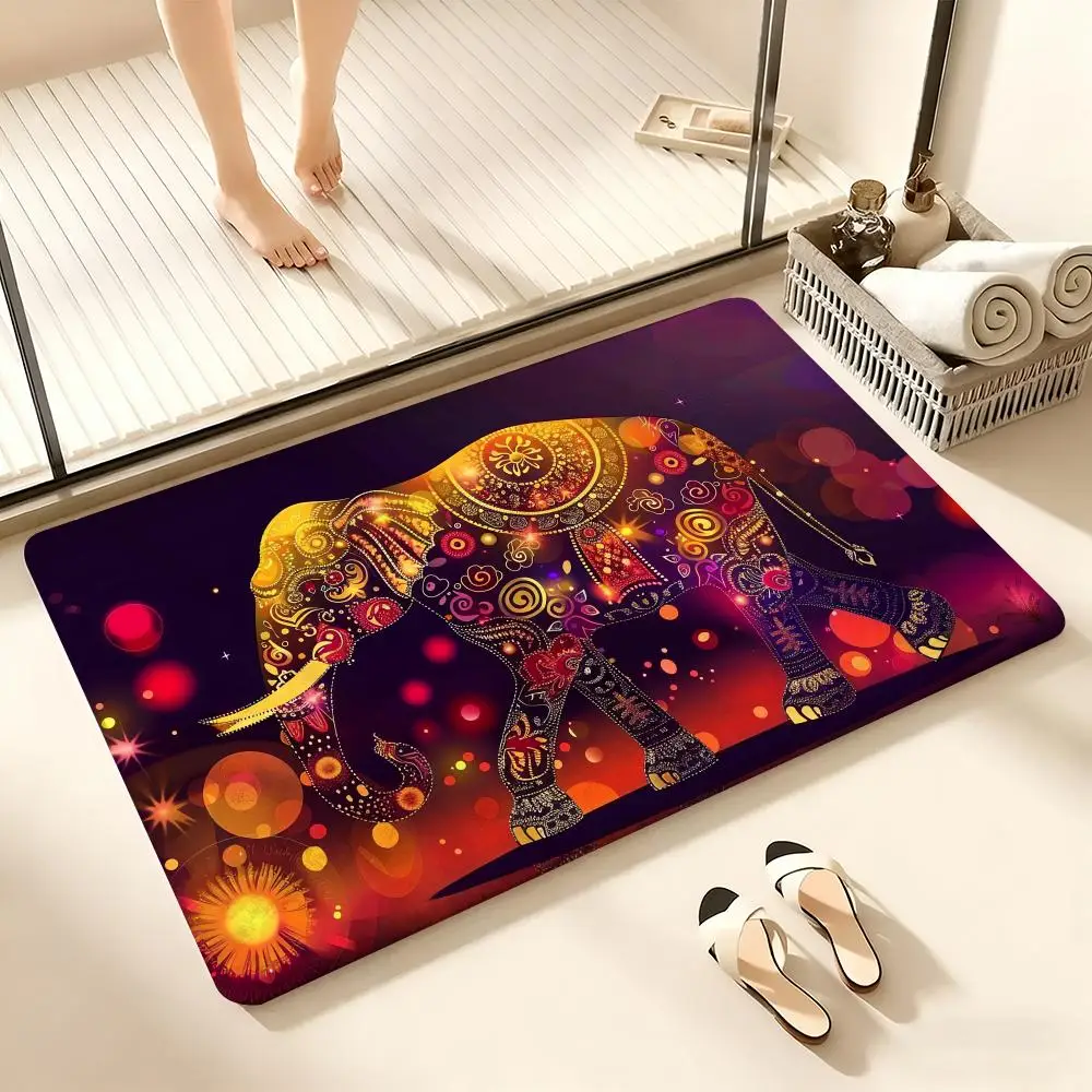 

Elephant Mandala Art Floor Mat Cozy Flannel Soft Thick Non-Slip Mat For Living Room Bedroom Kitchen Decor Rugs