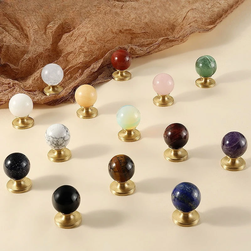 كريستال الرخام جولة الأثاث خزانة مشروبات درج خزانة خذاء مقبض صغير الشمال نمط النحاس الأبيض ثقب واحد مقبض الباب