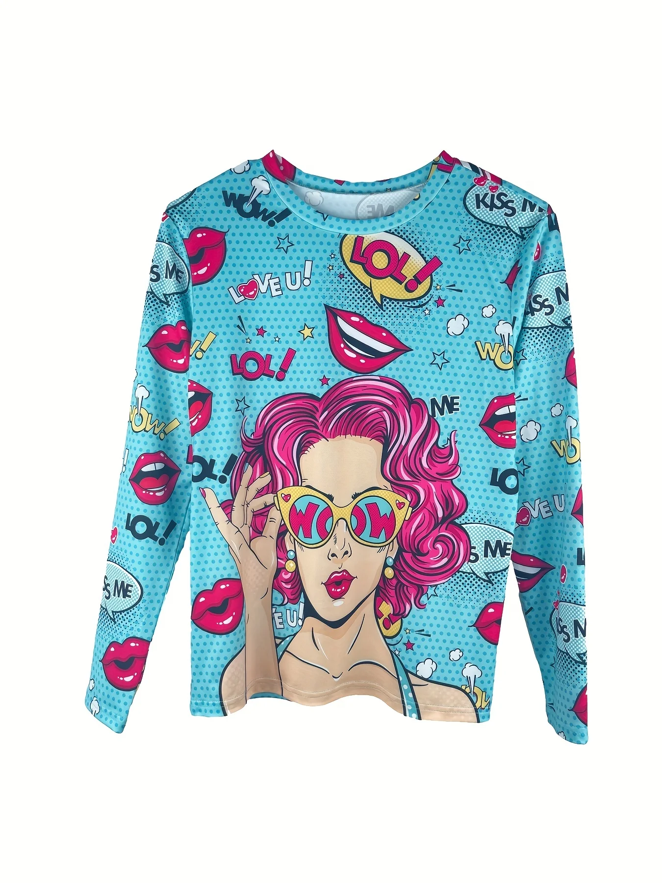 

Spring/Autumn Women's Casual Long Sleeve Crew Neck T-Shirt - Bold Lips and Pop Culture Prints Comfortable and Fun Design