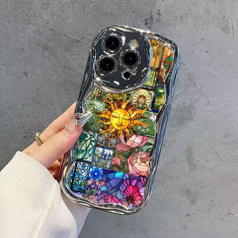 Floral Pattern 2D Irregular Plated Phone Case with Bracelet for iPhone 17/16/15/14/13/12/11/PLUS/PROMAX Trendy Gift for Friends