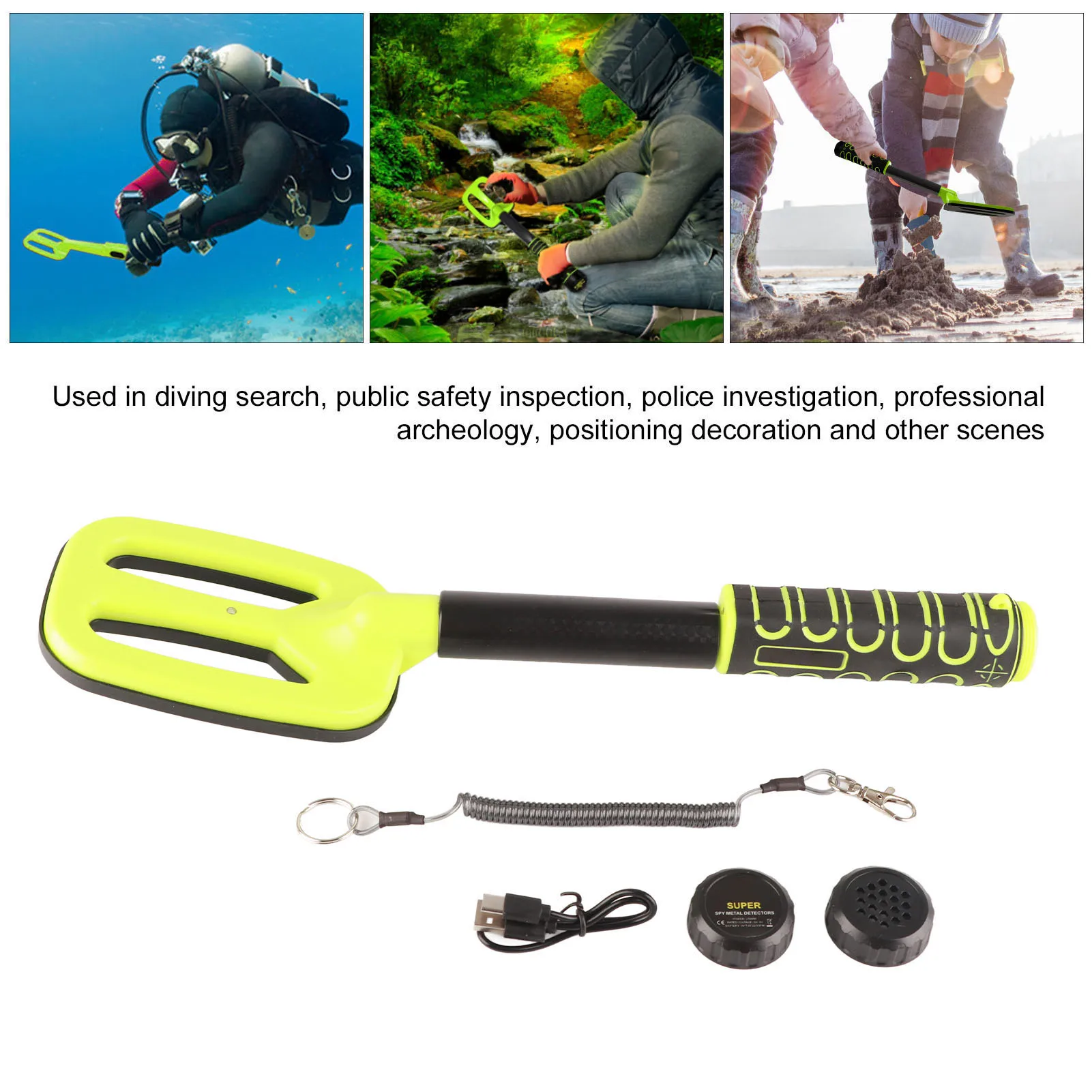 

Underwater Metal Detector IP68 Waterproof USB Rechargeable Metal Detector for Diving Search Public Safety Inspection