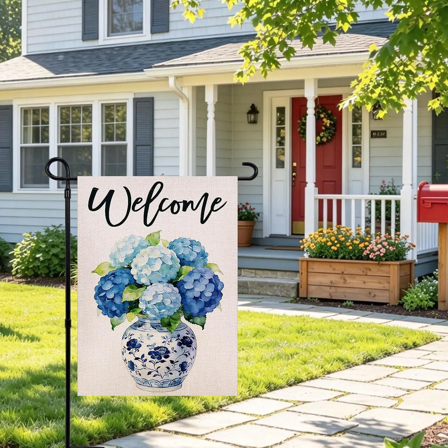 Hydrangea Floral Spring Summer Garden Flag 12.5x18 Inch Double Sided Outside, Chinoiserie Yard Outdoor Flag yyi
