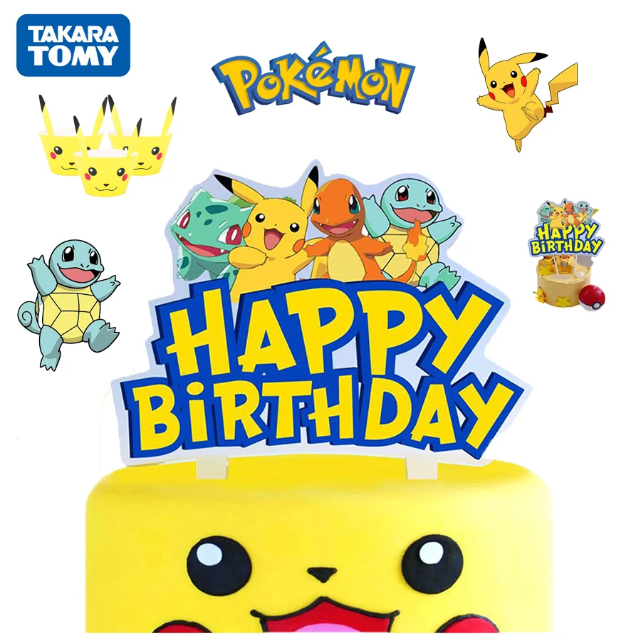 

Pikachu Insert Card Pokemon Anime Figures Pikachu Party Cake Topper Charizard Bulbasaur Squirtle Kids Happy Birthday Decorations