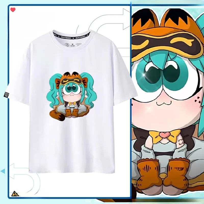 夏カジュアルコットン-tシャツユニセックス半袖漫画コラボ猫と未来ボーカロイドカップルお揃い服