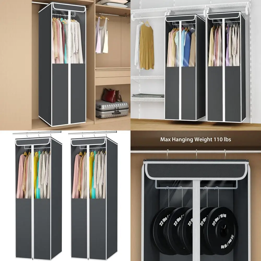 

Large 2-Pack Dark Grey Hanging Garment Bags with Clear Window for Closet Organization