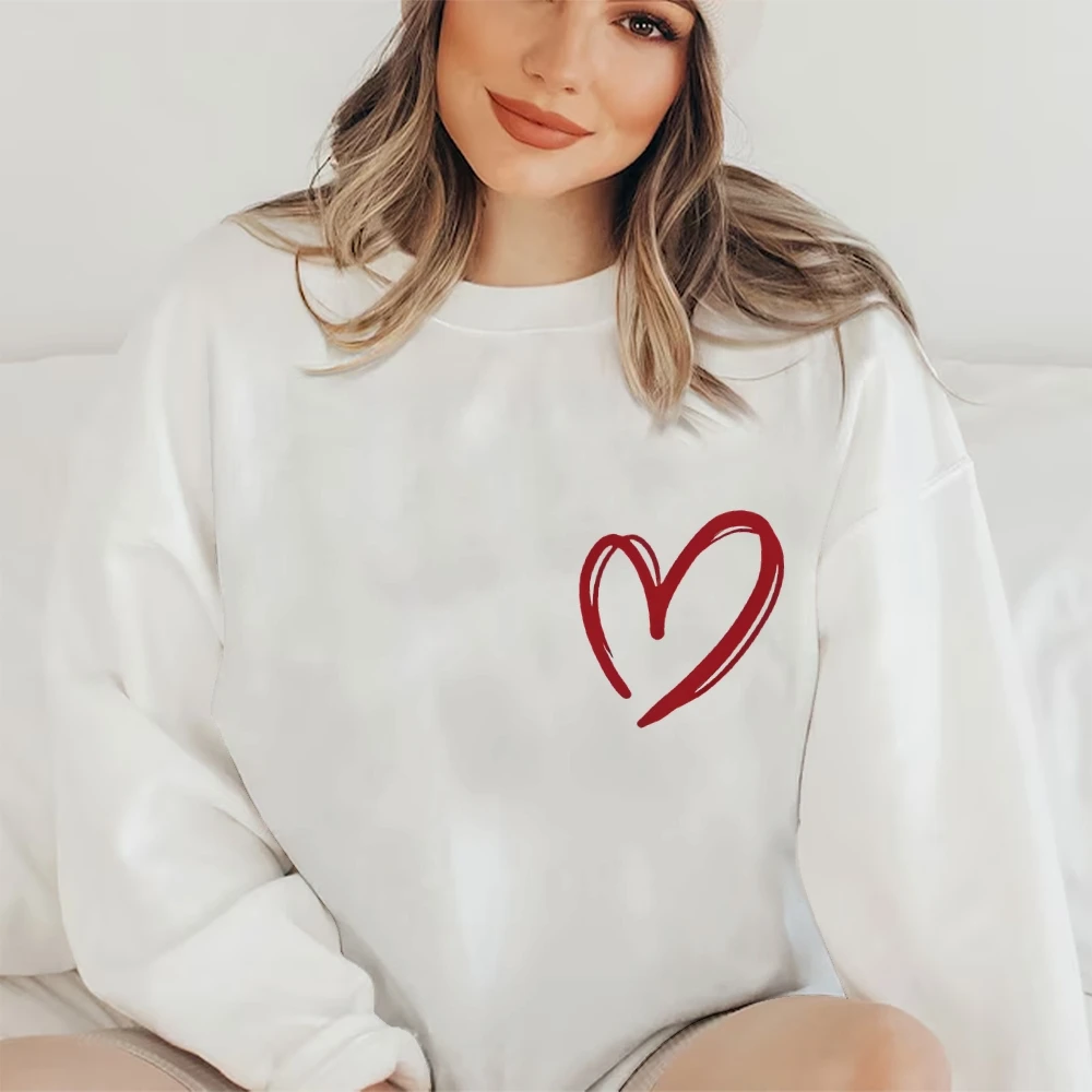 Red Heart Graphic Sweatshirt Minimalist Stylish Design Casual Loose Long Sleeved Comfortable Cute Simple Fashionable Cloth Tops