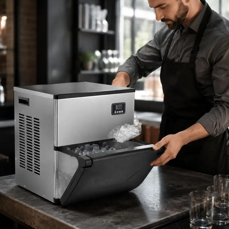 Machine à glaçons commerciale – modèle compact, production de 249,5 kg/jour avec fonction autonettoyante, production de glaçons programmée, épaisseur réglable, pour restaurants, bars, cafés et hôtels – uniquement la tête de production