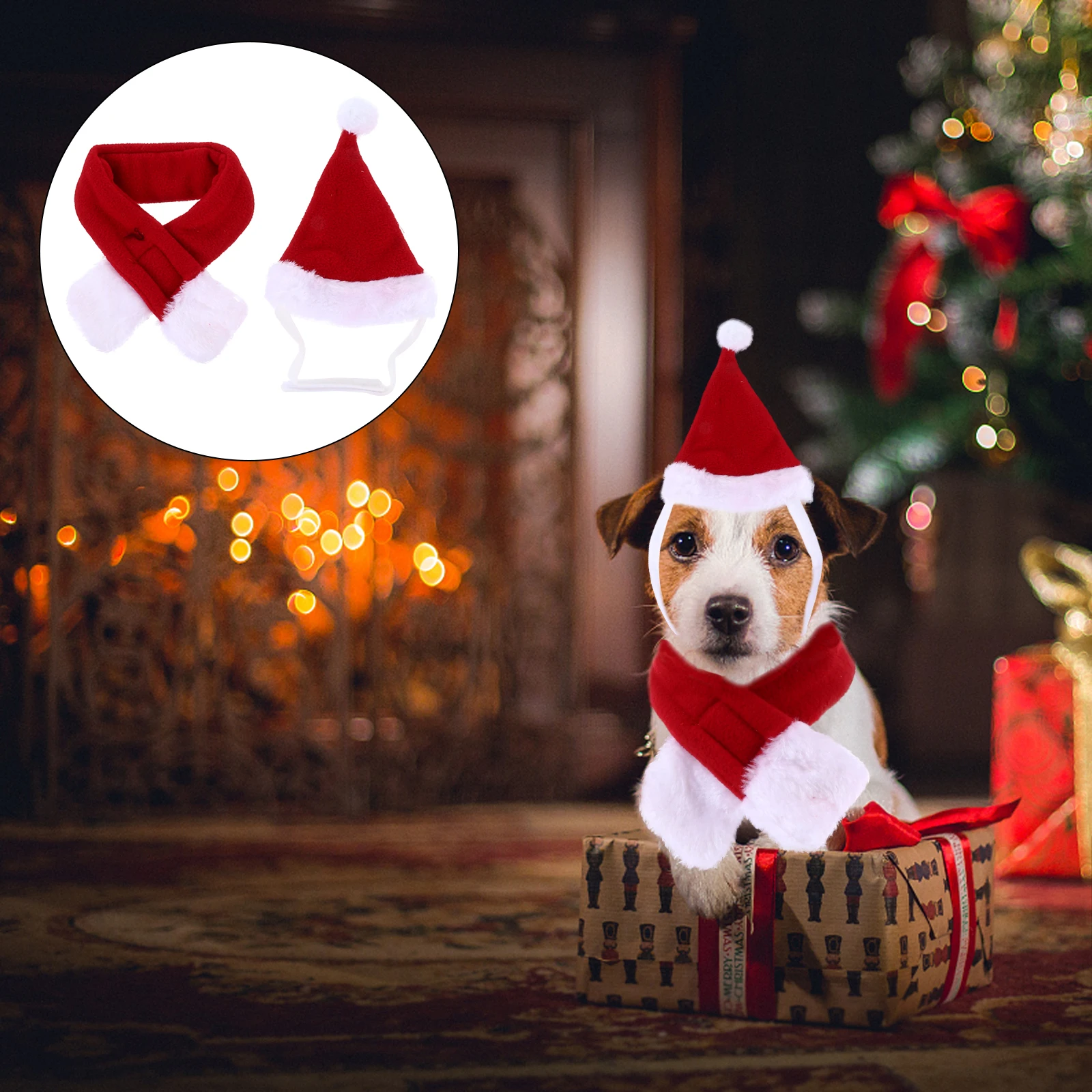 

2pcs Christmas Hat Scarf Pet Cosplay Hat Set Dog Cat Polar Fleece Costumes Lightweight Compact Cosplay Accessories