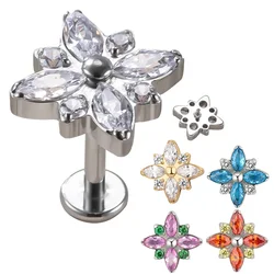 G23 Titanium 4 Marquise Stone and 4 CZ Top Paved Top PIERC Labret Lip Stud Ear Cartilage Helix Piercing Ear Studs Body Jewelry
