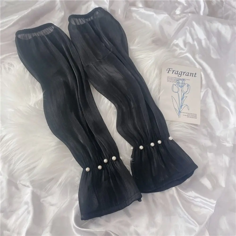 الدانتيل الحرير الجليد الأكمام قفازات لؤلؤة شفافة الصيف واقية من الشمس الأكمام في الهواء الطلق غطاء للذراع الحماية من الشمس القيادة أكمام أذرع تبريد