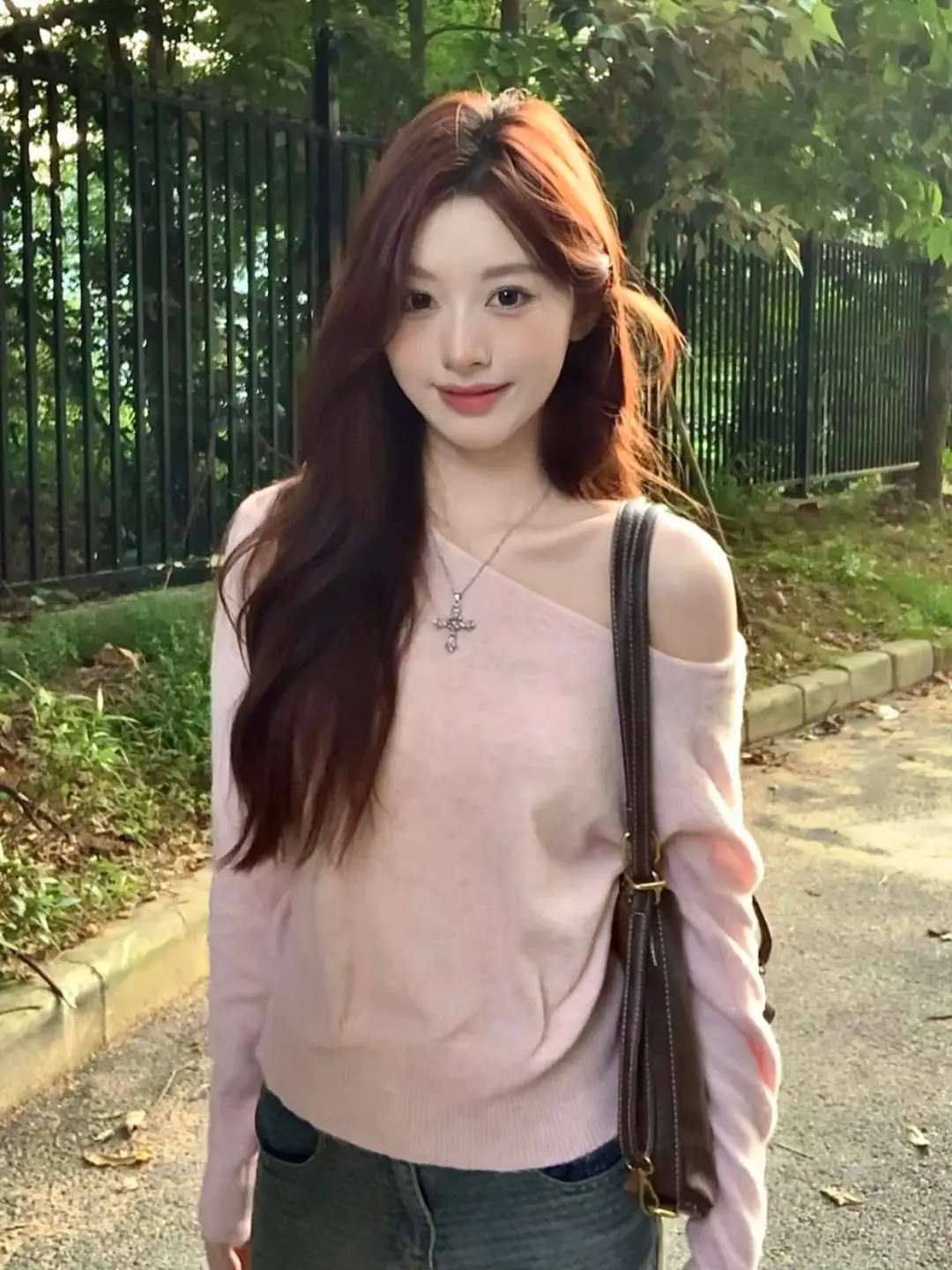 

Korean Sle Long Sve Knitted Top Women's Base Layer irt Loose Slimming oulder One-oulder Spring New Arrival