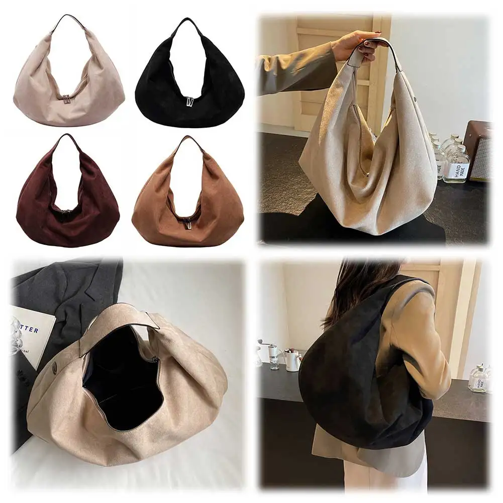 

Women Suede Tote Bag with Zipper Hobo Bag Slouchy Underarm Bag Large Capacity Handbag for Work Travel