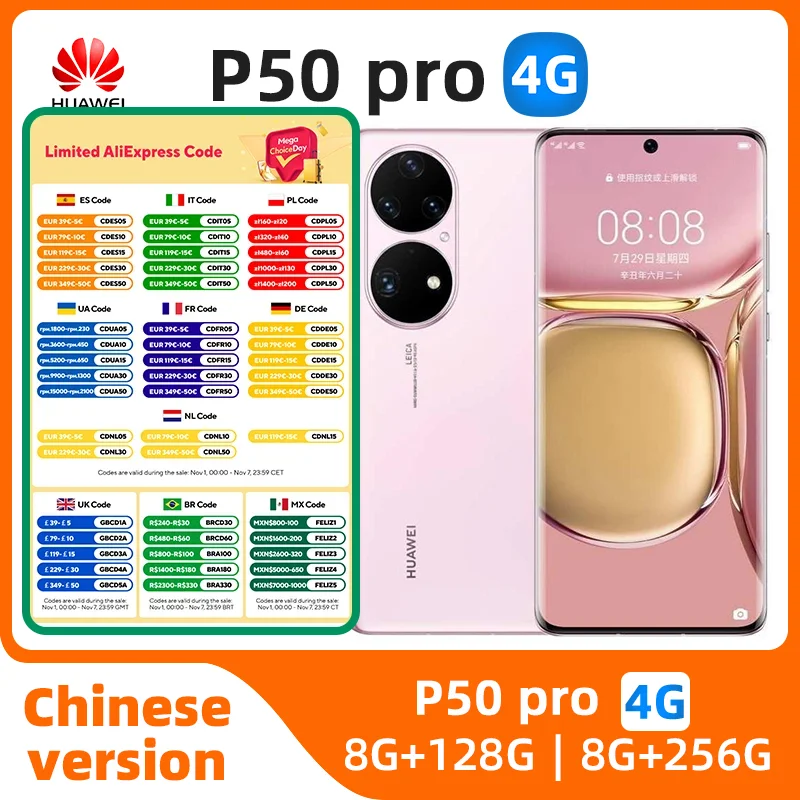 

Original CN Version Huawei P50 Pro 4G Mobile Phone 6.6" Curved Screen HarmonyOS 2.0 Snapdragon 888 4360mAh Smart used phone