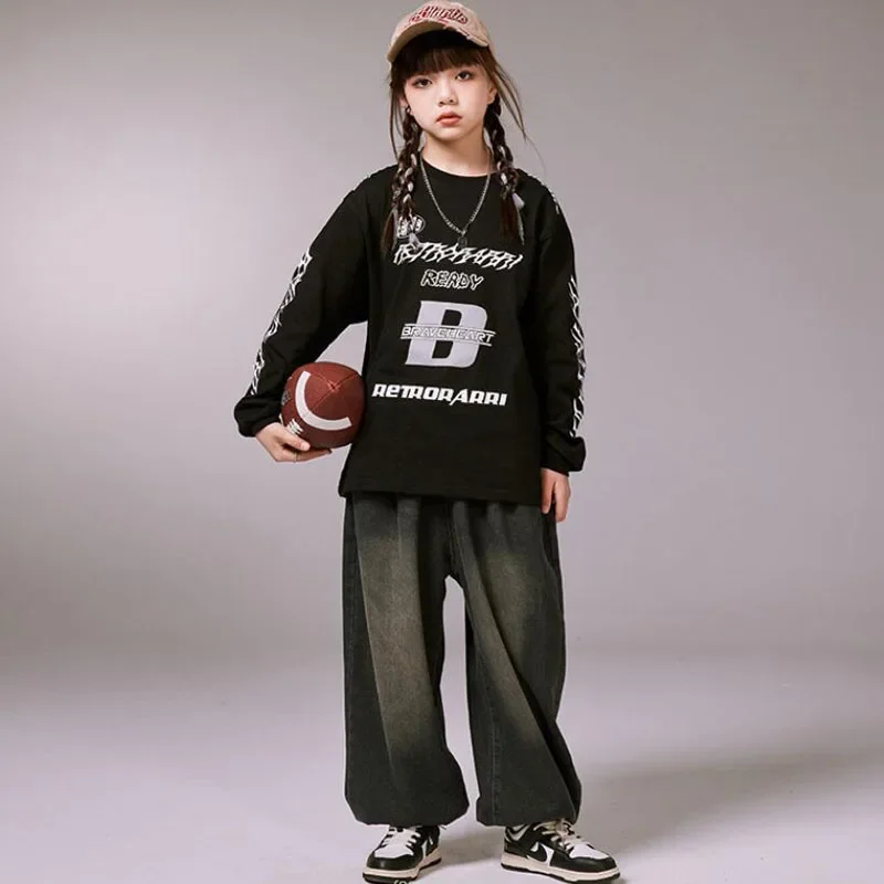 ชาย Hip Hop Oversize เสื้อ Street Dance กางเกงหญิง Streetwear Tops Joggers Denim Baggy เสื้อผ้าเด็กแจ๊สแสดงเครื่องแต่งกาย