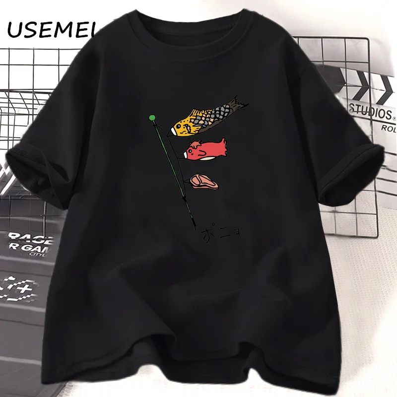 Japanische Koinobori Flagge inspiriert von Ponyo T-Shirts Anime Fisch Studio Ghibli T-Shirt Baumwolle Frau Kleidung übergroße T-Shirt