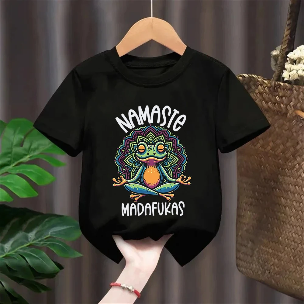 Funny Kids T Shirt Frog Self Care T-Shirt 100%Cotton Short Sleeve Positive Cottagecore Namaste Tee Boys/Girls Clothes Streetwear
