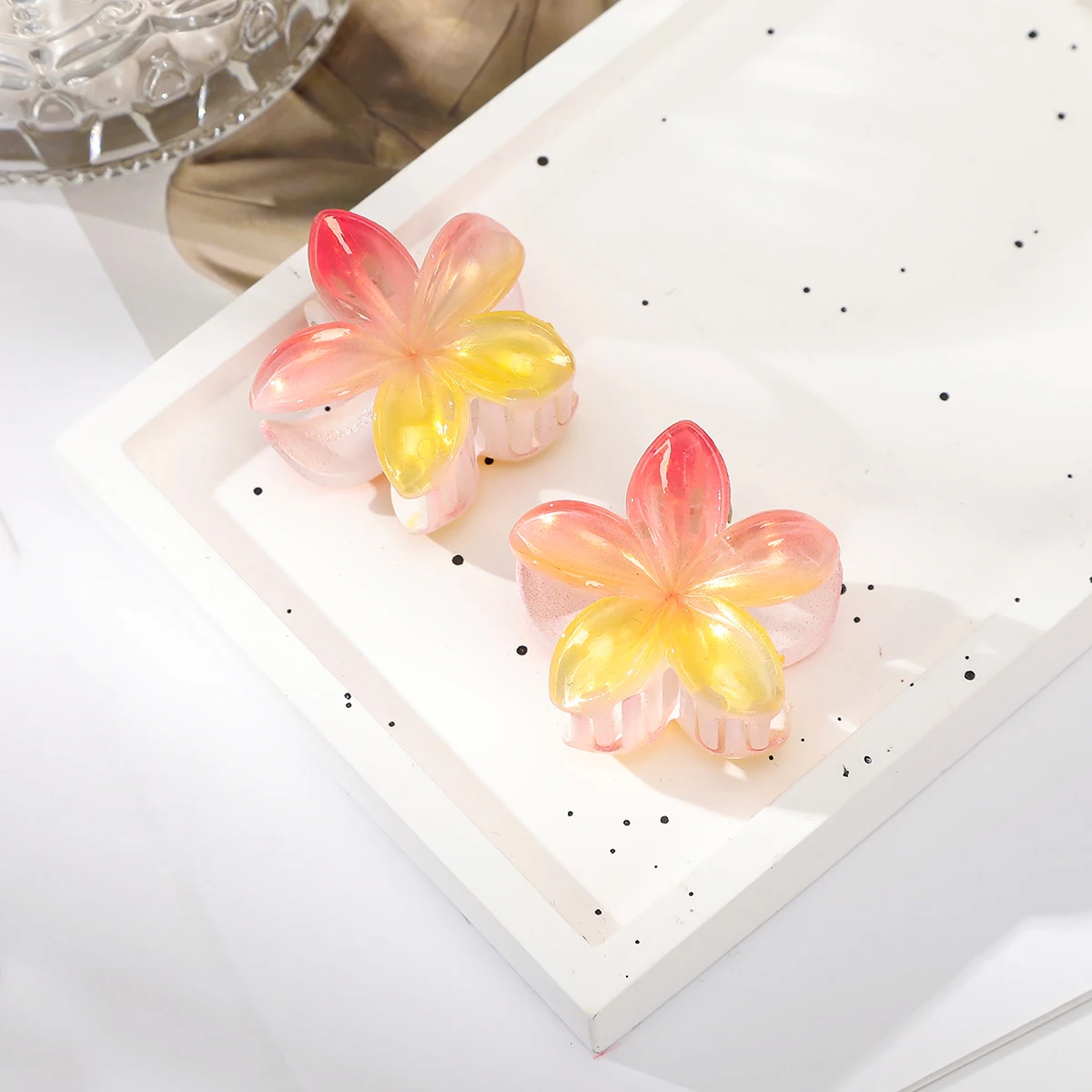 2PCS New Gradient Flower Acrylic Hair Claws Clip for Women Girls Sweet Hairpins Summer Beach Hawaiian Headwear Hair Accessories