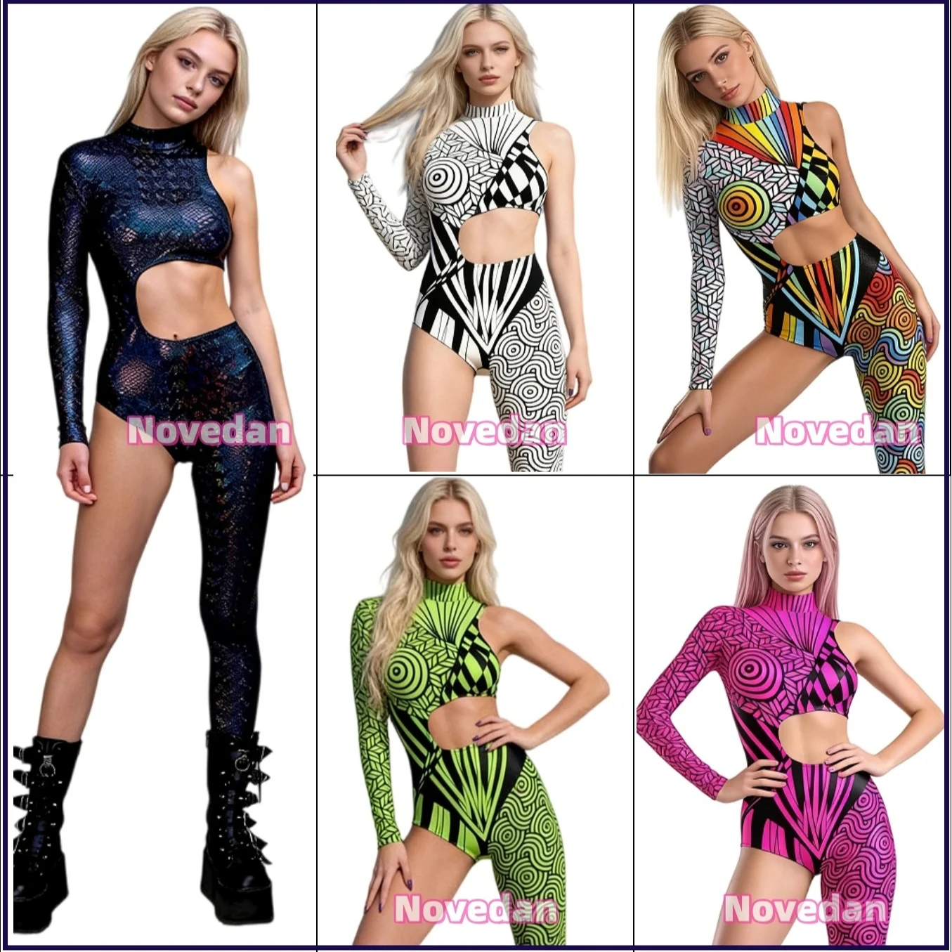 3D-Bemalter Cyberpunk-Kunstanzug mit Unregelmäßigen Linien für Damen, Feiertags- und Halloween-Party Rollenspiel-Kostüm, Zentai-Anzug, Jumpsuit