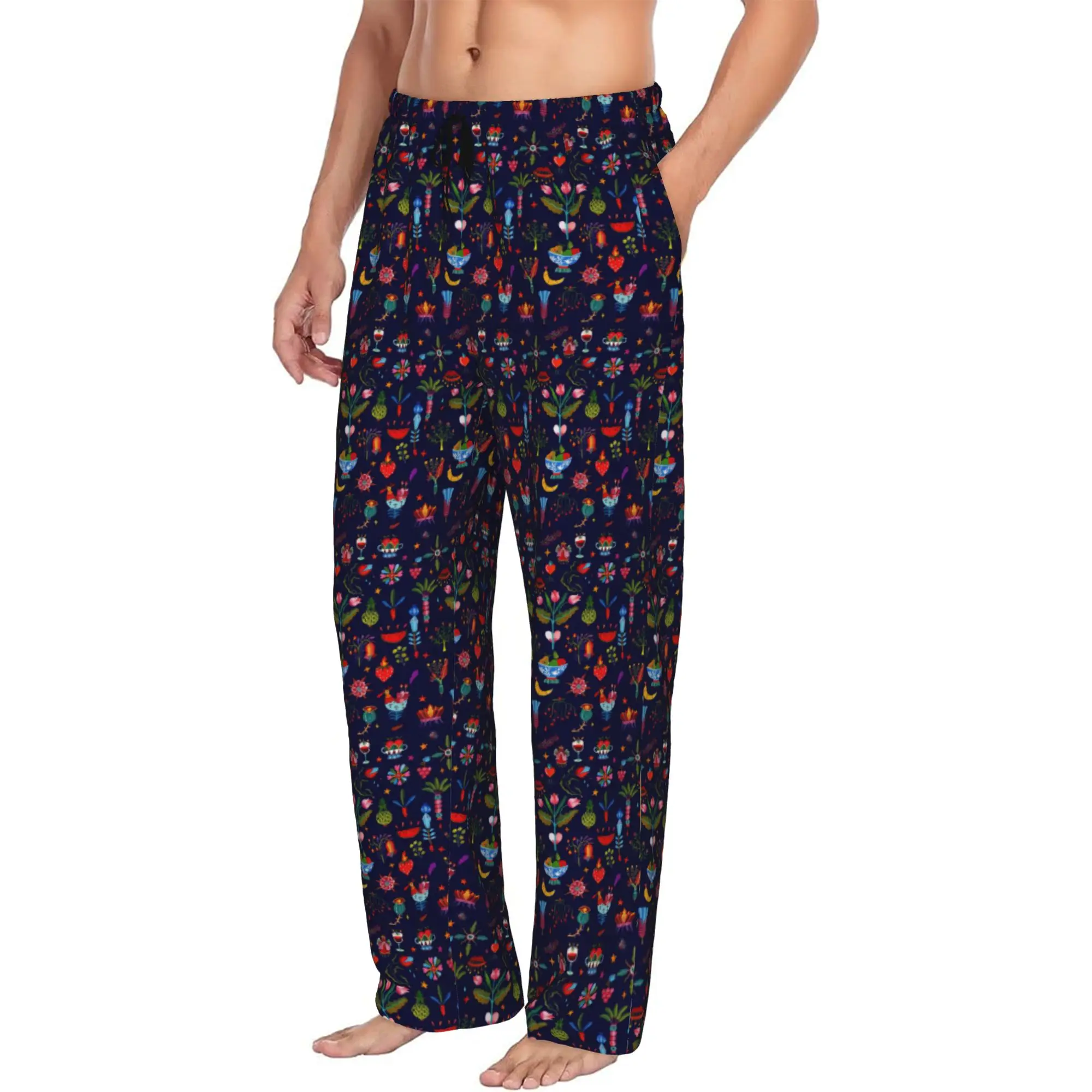 Custom Men Traditional Mexican Pajama Pants Print  Sleep Sleepwear Bottoms with Pockets