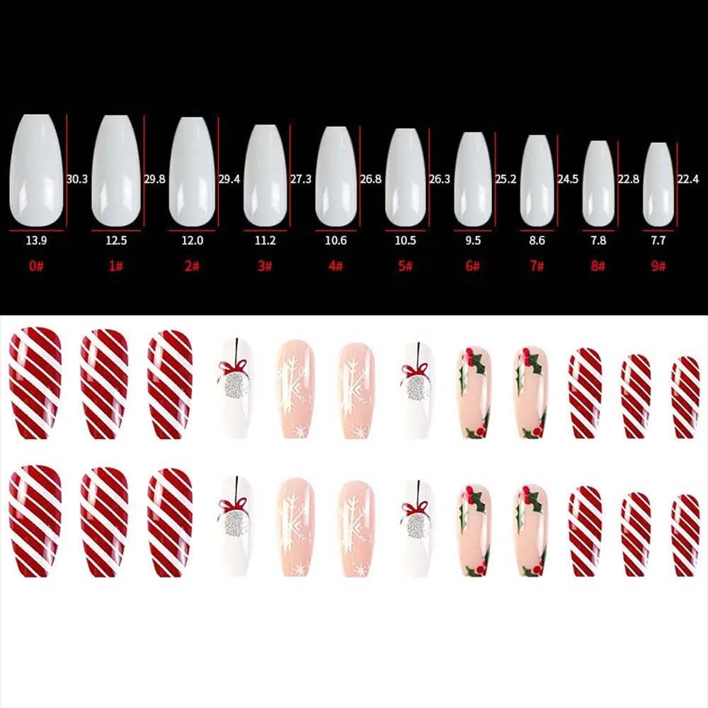 Ensemble de faux ongles de Noël, couverture complète, accessoires de manucure, N64.DIY, 24 pièces