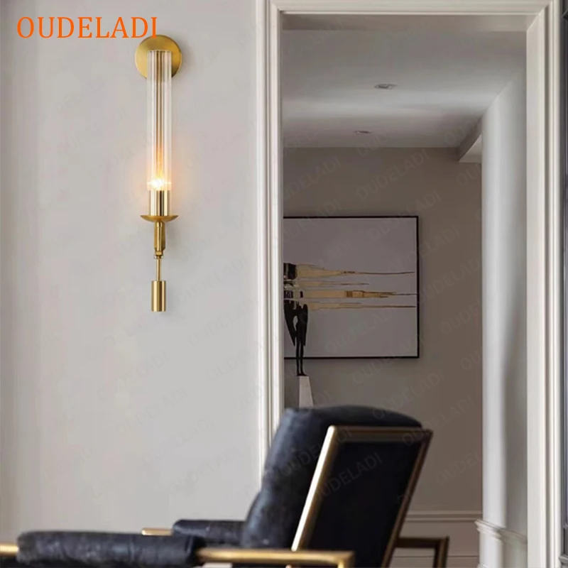 Imagem -03 - Tubo de Vidro Lâmpadas Parede Retro Luminárias Bronze Nordic Arandela Sala Estar Quarto Varanda Corredor Jantar Decoração Luminária