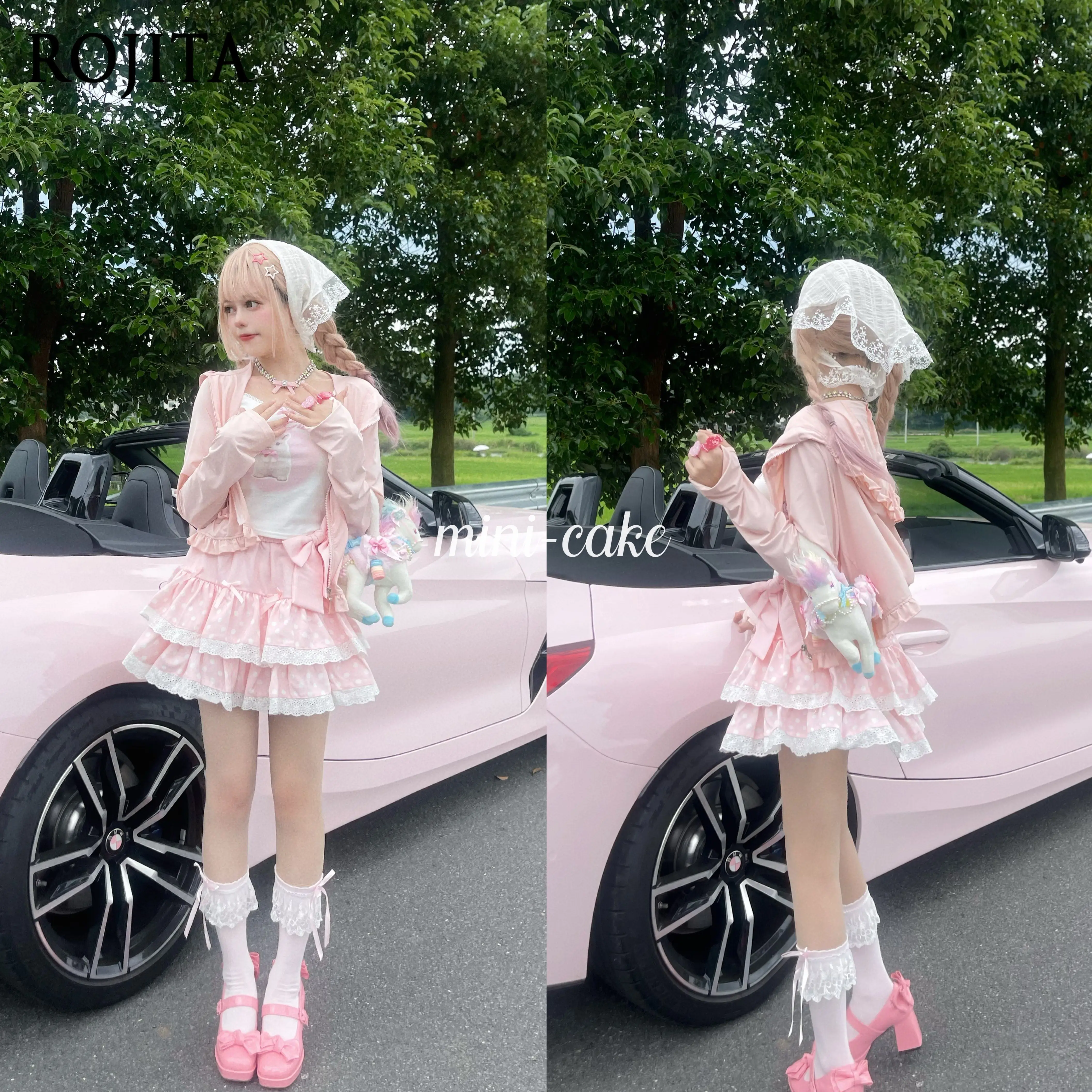 Sweet Pink Polka Dot Tiered Skirt Cream Sweet Soft Girl Skirt A-line Lolita Skirt 2026 New Lace Ruffle Big Bow Cake Skirts