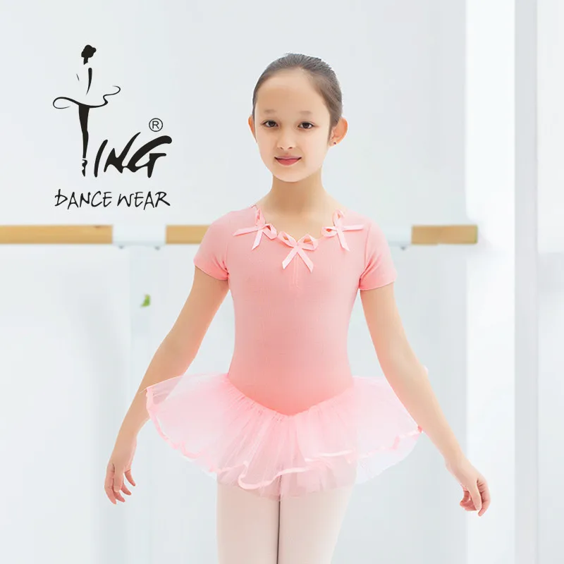 chen-ting-子供用ラウンドネック半袖バタフライノットダンスチュールスカートバレエワンピーススーツ長袖パフォーマンス衣装