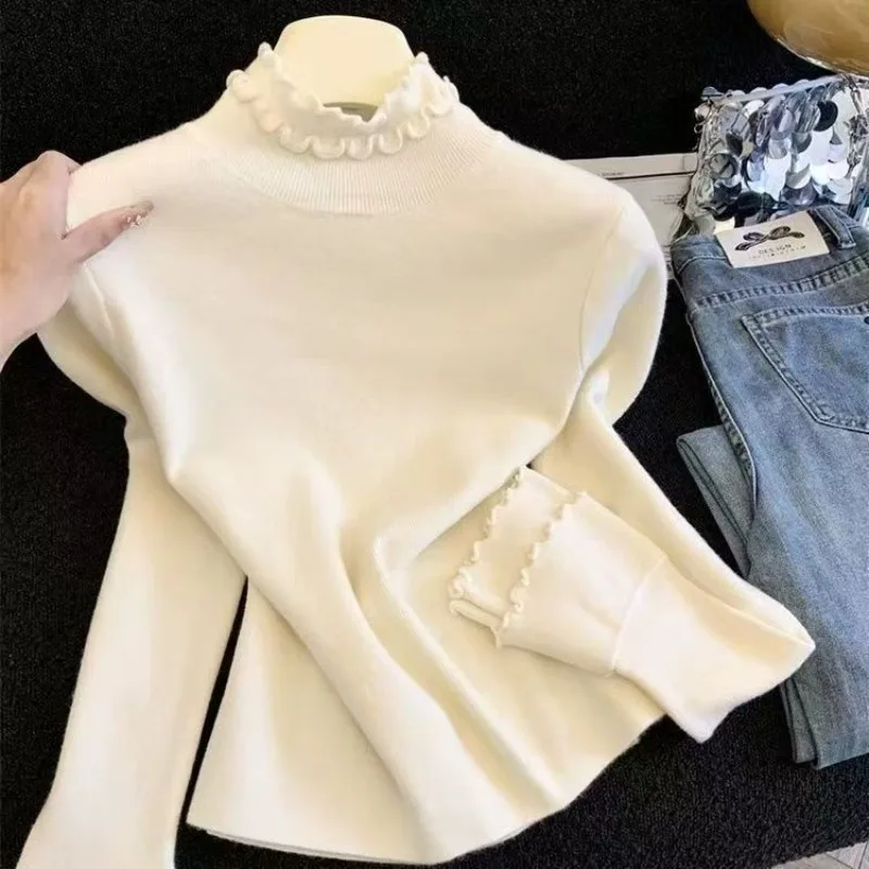 Pullovers Women Edible Tree Fungus Fashion Soft Simple Solid Cozy Korean Style Long Sleeve Knitting Inside Spring Autumn Sweater