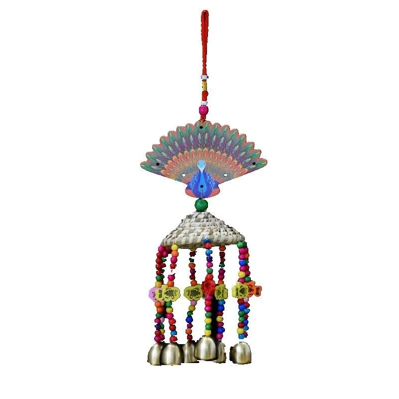 Ethnic Style Dongba Special Handicraft Wood Color Peacock Wind Chimes Pendant Ornament Tourist Souvenir