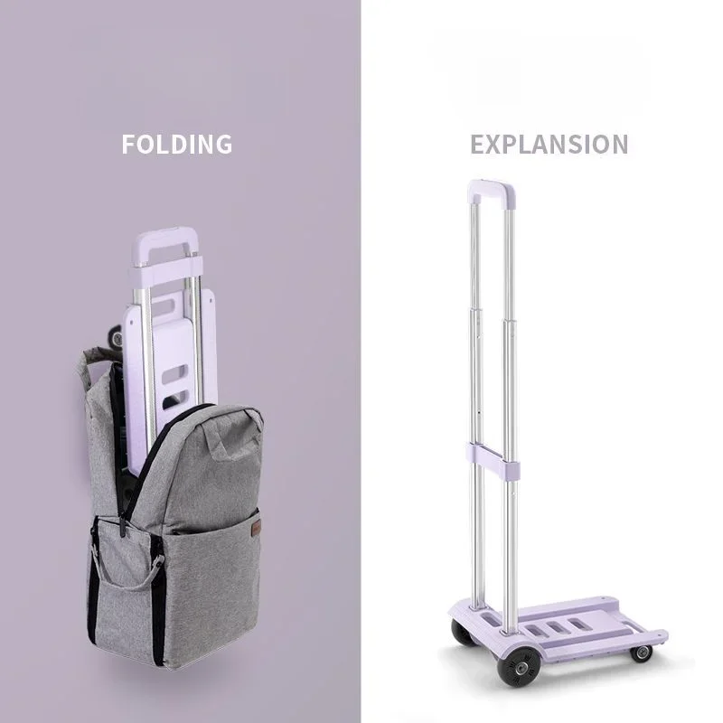 Folding small pull cart portable student pick-up courier trolley flat trolley pull goods truck supermarket shopping cart