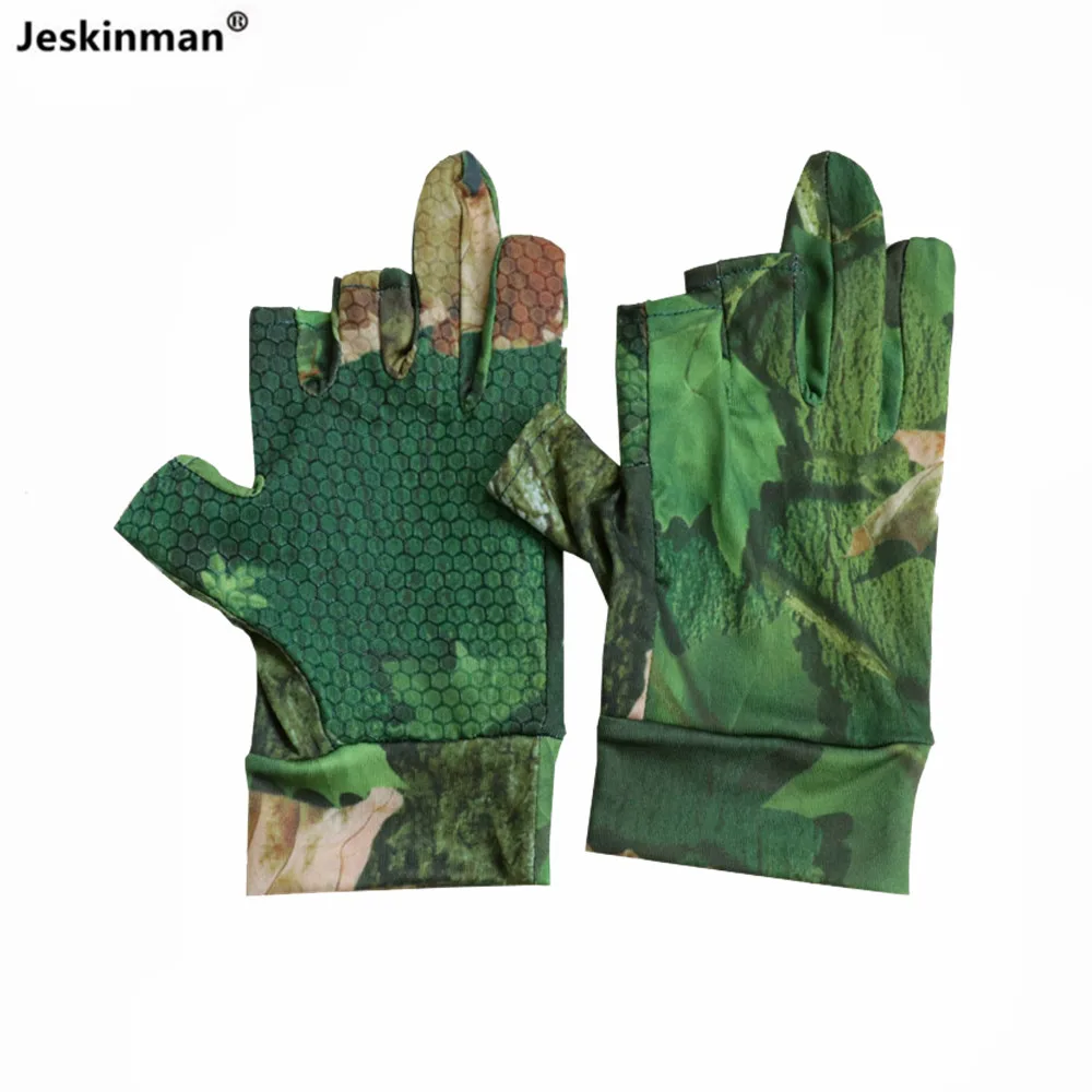 Summer Anti-Skid Fishing Gloves Sun Protection Three Finger Cut Fishing Mitten Thin Breathable Bionic Camouflage Hunting Gloves