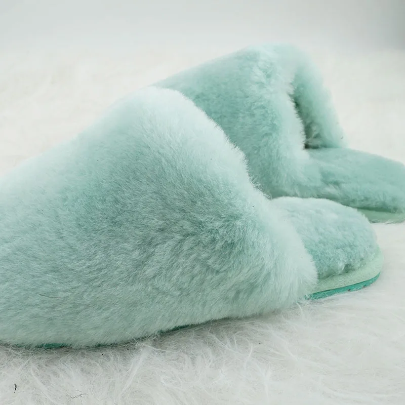 100% Real Wool Natural Fur Home Slippers Indoor Winter Slippers Fur Slippers Lady Home Shoes Women Casual Keep Warm House Shoes view 5