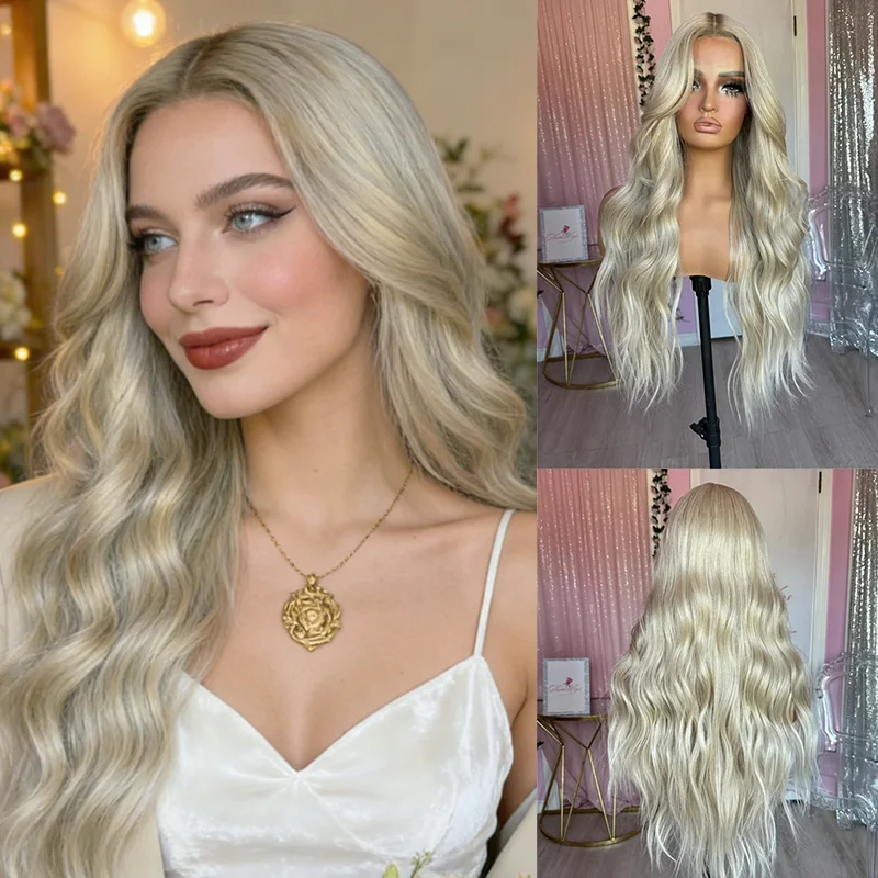 Realistic woman wigs Ash Silver Blonde Synthetic Lace Front Wigs for Women Glueless genshin Cosplay Cheap Price FActory Wig Sale