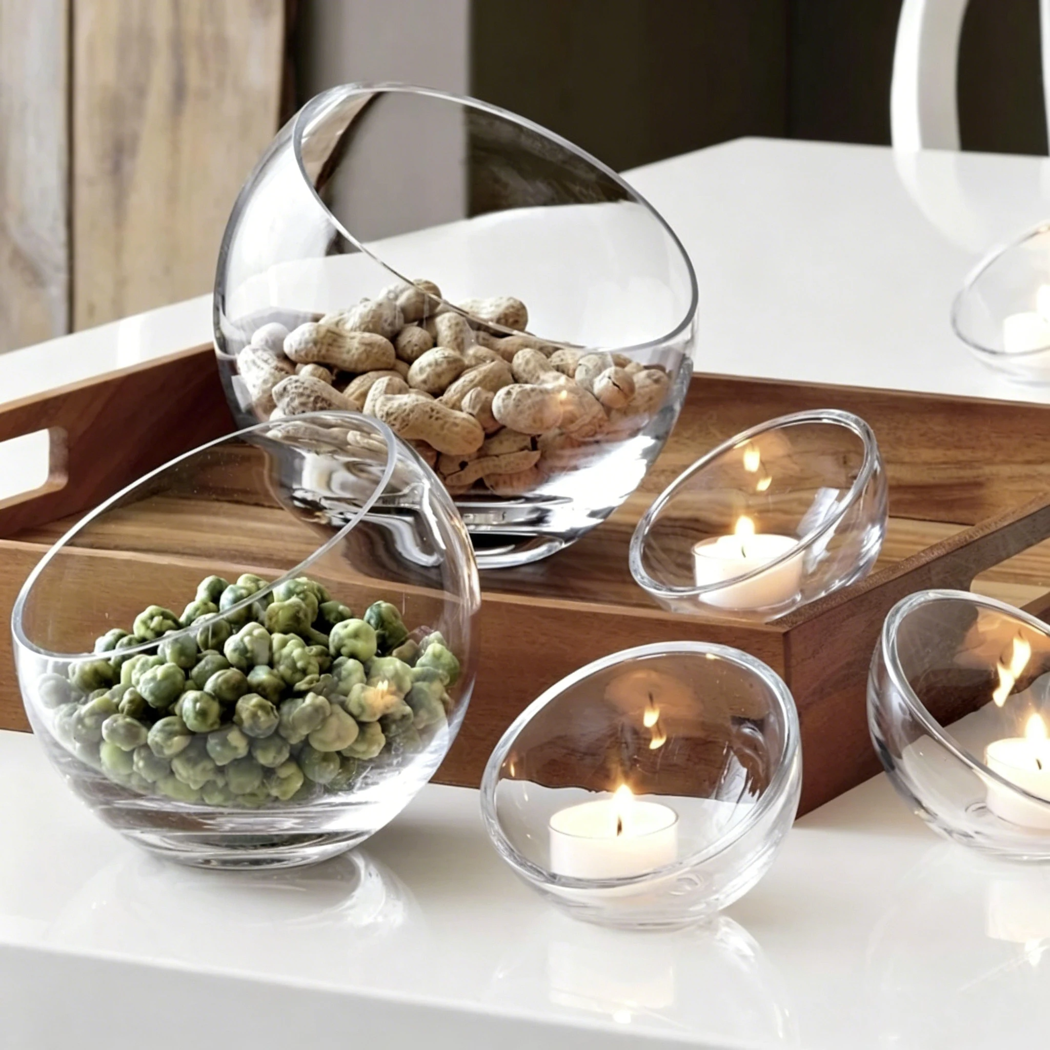 Transparent Inclined Glass Candlestick Creative Wide-mouth Uncovered Desktop Snack Storage Box Bedroom Accessories Modern