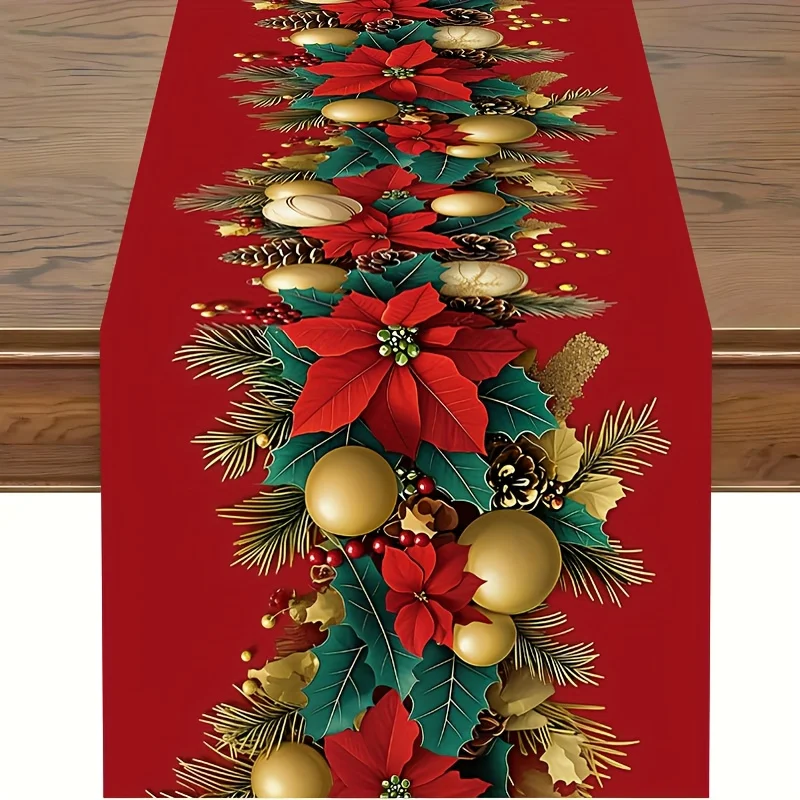 Christmas Christmas Tablecloth Red Green Poinsettia Pine Cone Print, Holiday Family Dinner Kitchen Dining Table Seasonal Home Decor - Aliexpress Deal