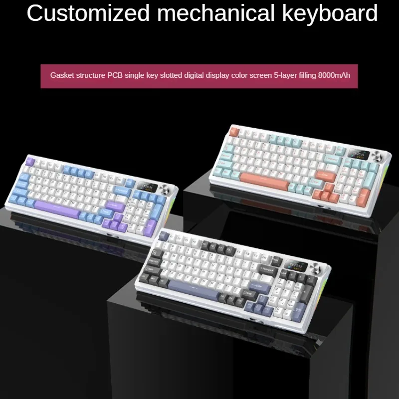 

Y95 Mechanical Keyboard with Screen PBT Keycaps Wireless 3 Modes Bluetooth RGB Customizable Gasket Structure Full Key Hot-swap