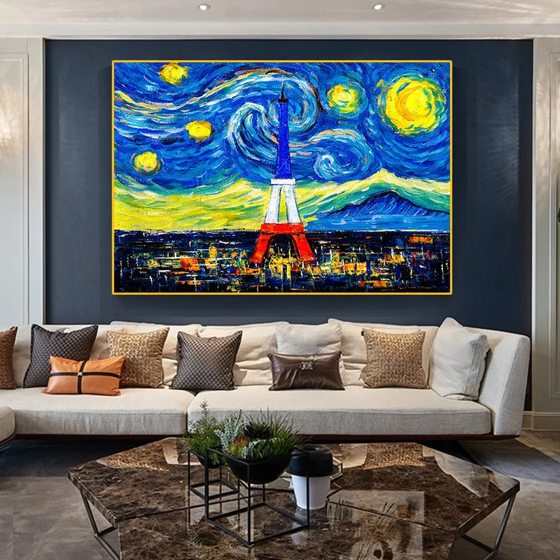 

Modern Art Tower Starry Sky Landscape Abstract Oil Painting Hanging Canvas Picture Wall Poster Home Decor Hotel Corridor Drawing