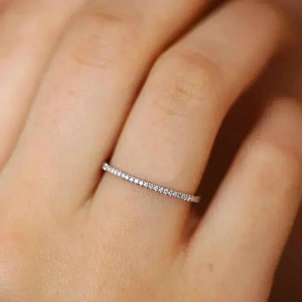 Simple Delicate Trendy Shiny Inlay Zirconia Thin Rings for Women Rose Gold Silver Colour Ring Wedding Accessory Jewelry Gifts