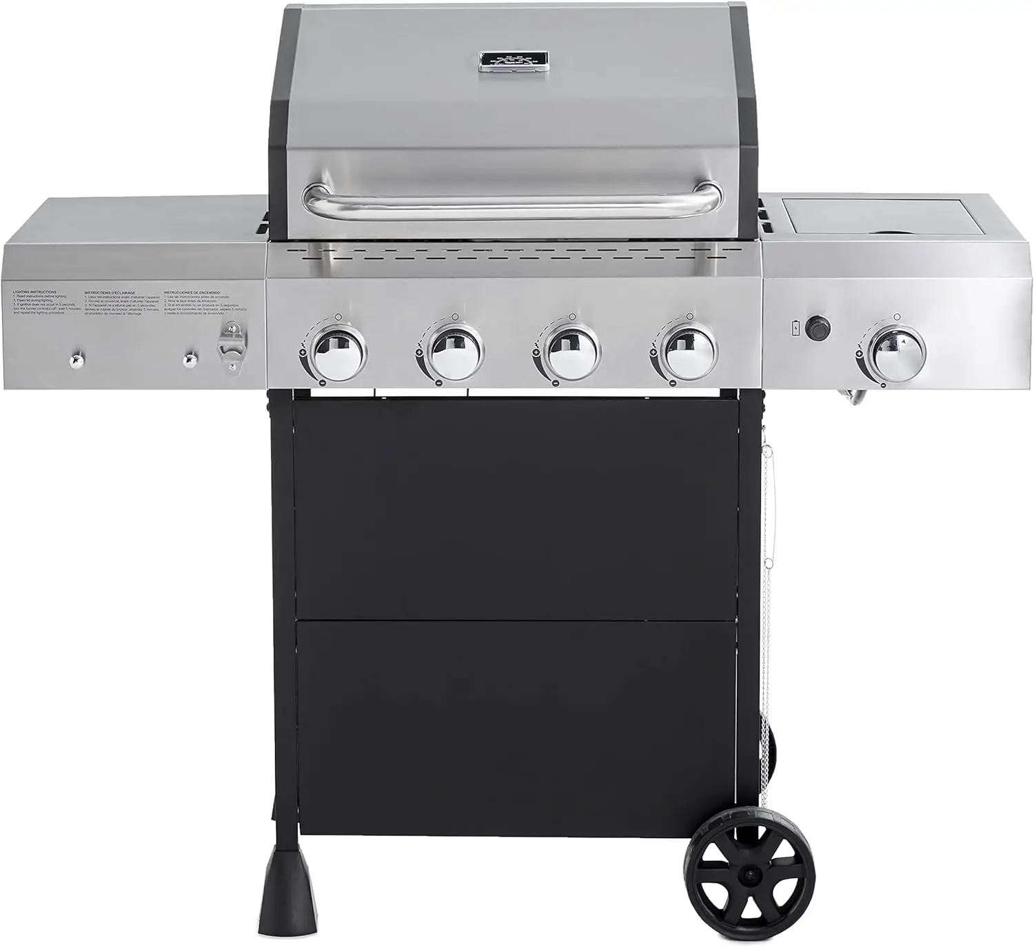 Freestanding Gas Grill with Side Burner, 4 Burner (52,000 BTU), Black