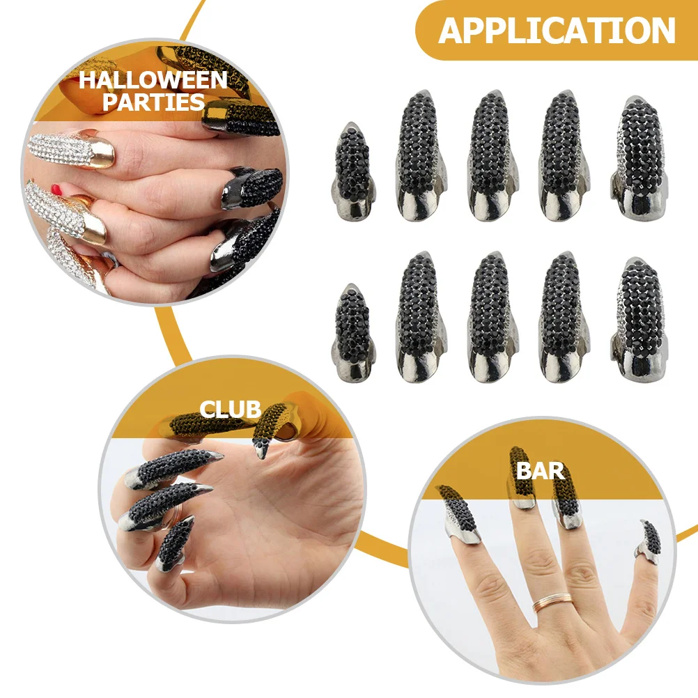 

10Pcs Gothic Punk Finger Claw Rings Rhinestone Vintage Nail Ring Costume Party Festival Jewelry Finger Claws Claw Ring