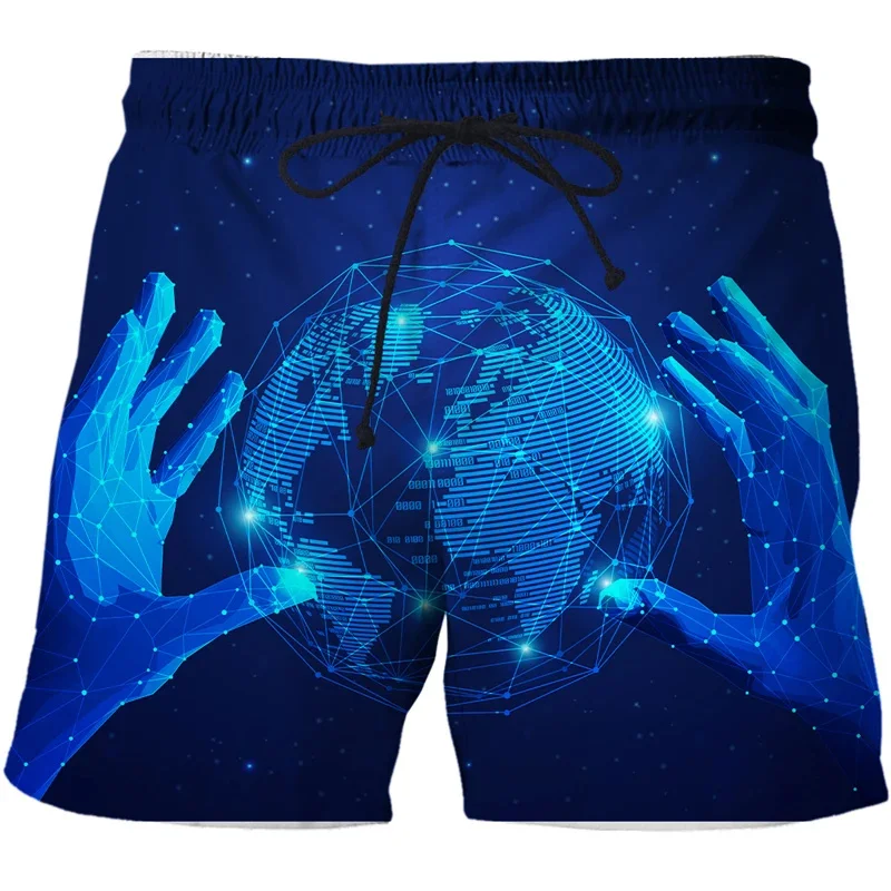 Harajuku New 3D Artificial Intelligence Information Technology Printing Beach Shorts AI Data Graphic Board Shorts Fashion Trunks