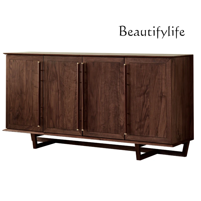 Nordic Light Luxury Black Walnut Solid Wood 4-Door Buffet Modern Simple Home Locker