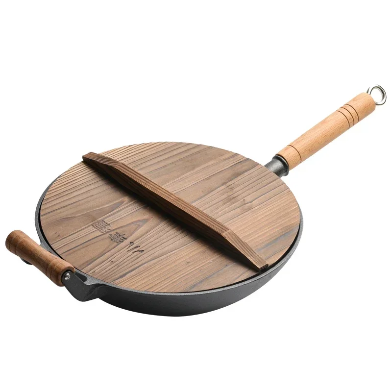 Cast iron household wok multi-function  old-fashioned cast  pan uncoated non-stick  with round bottom