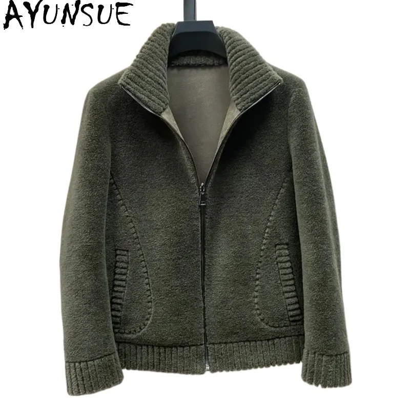 AYUNSUE Winter 100% Wool Coats for Man Casual Sheep Shearing Jacket Men Clothing Stand Collar Granular Lamb Wool Coat Jackets