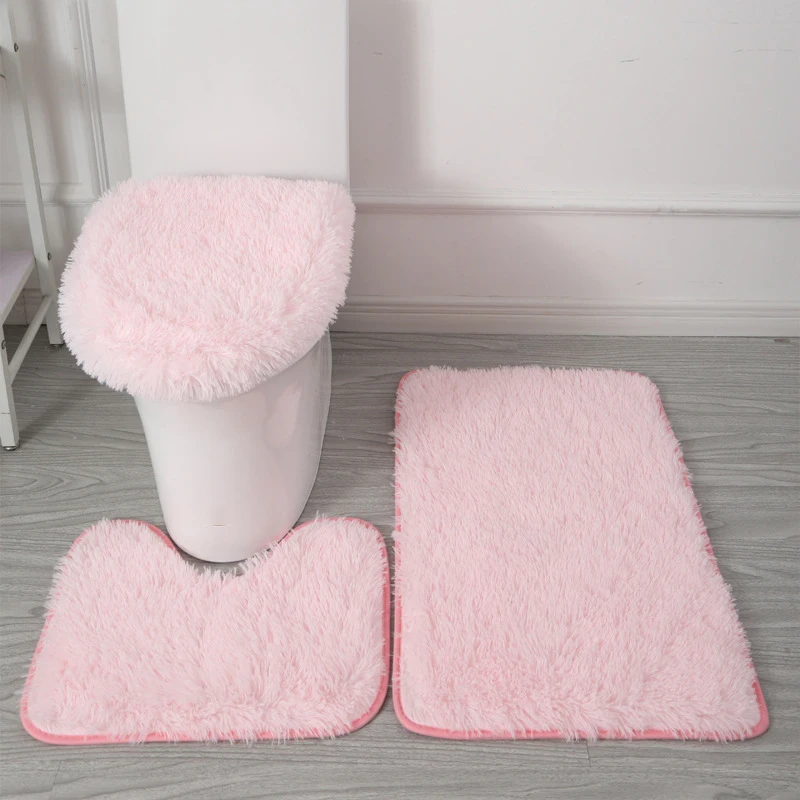 3Pcs Bathroom Rug Set Bath Plush Rug Contour Mat Toilet Lid Cover Machine Washable Super Soft Microfiber Non Slip Door Carpet